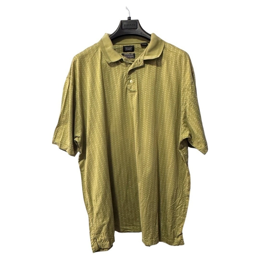 Haggar Mens Performance Wear Polo Shirt Olive Green Textured Grid 3XT 3XG